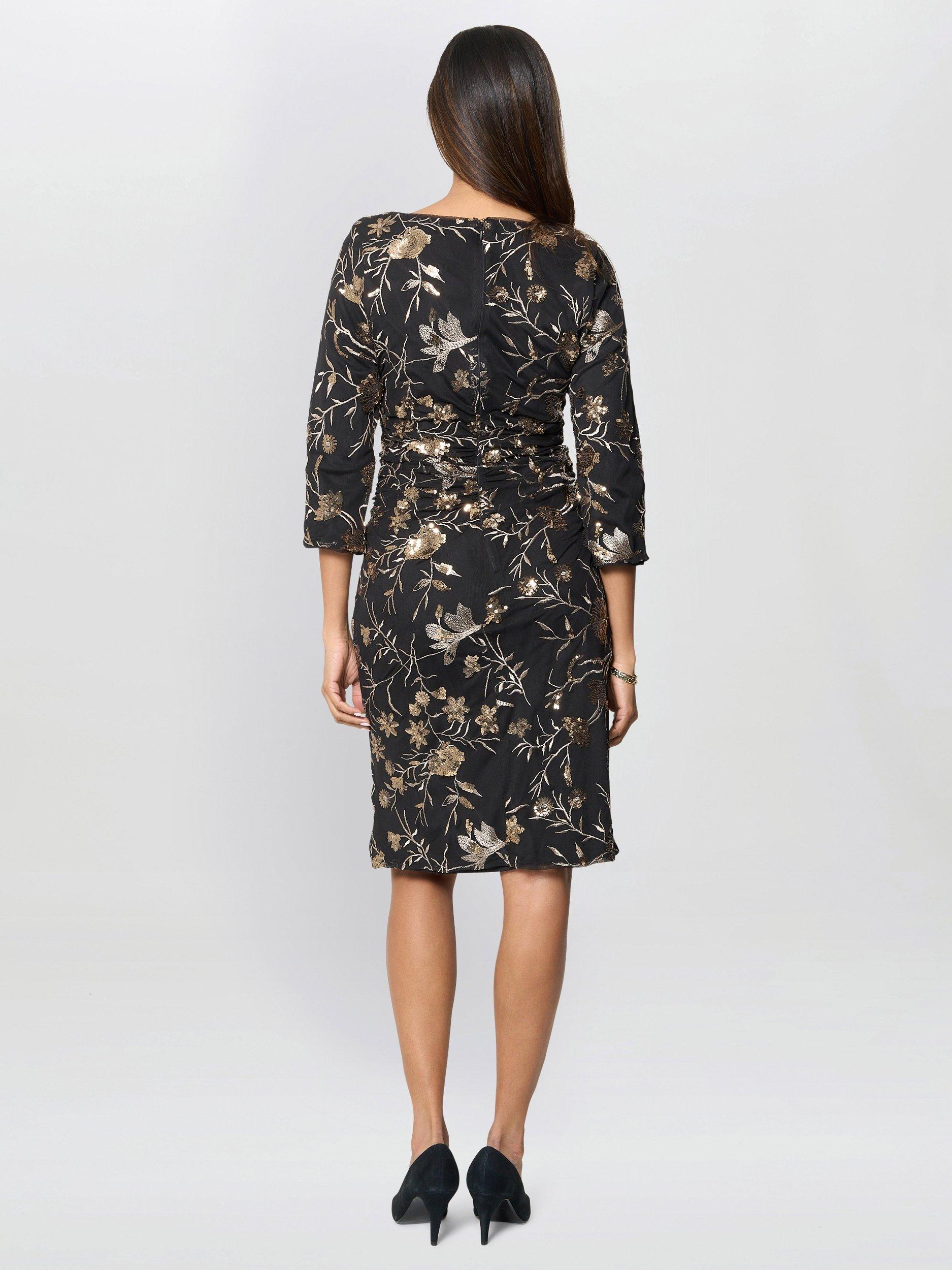 Product image 2 of 5, which shows Gina Bacconi Sequin Floral Fitted Dress, Black/Multi, 8