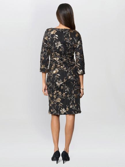 Gina Bacconi Sequin Floral Fitted Dress, Black/Multi - view 2, Black/Multi