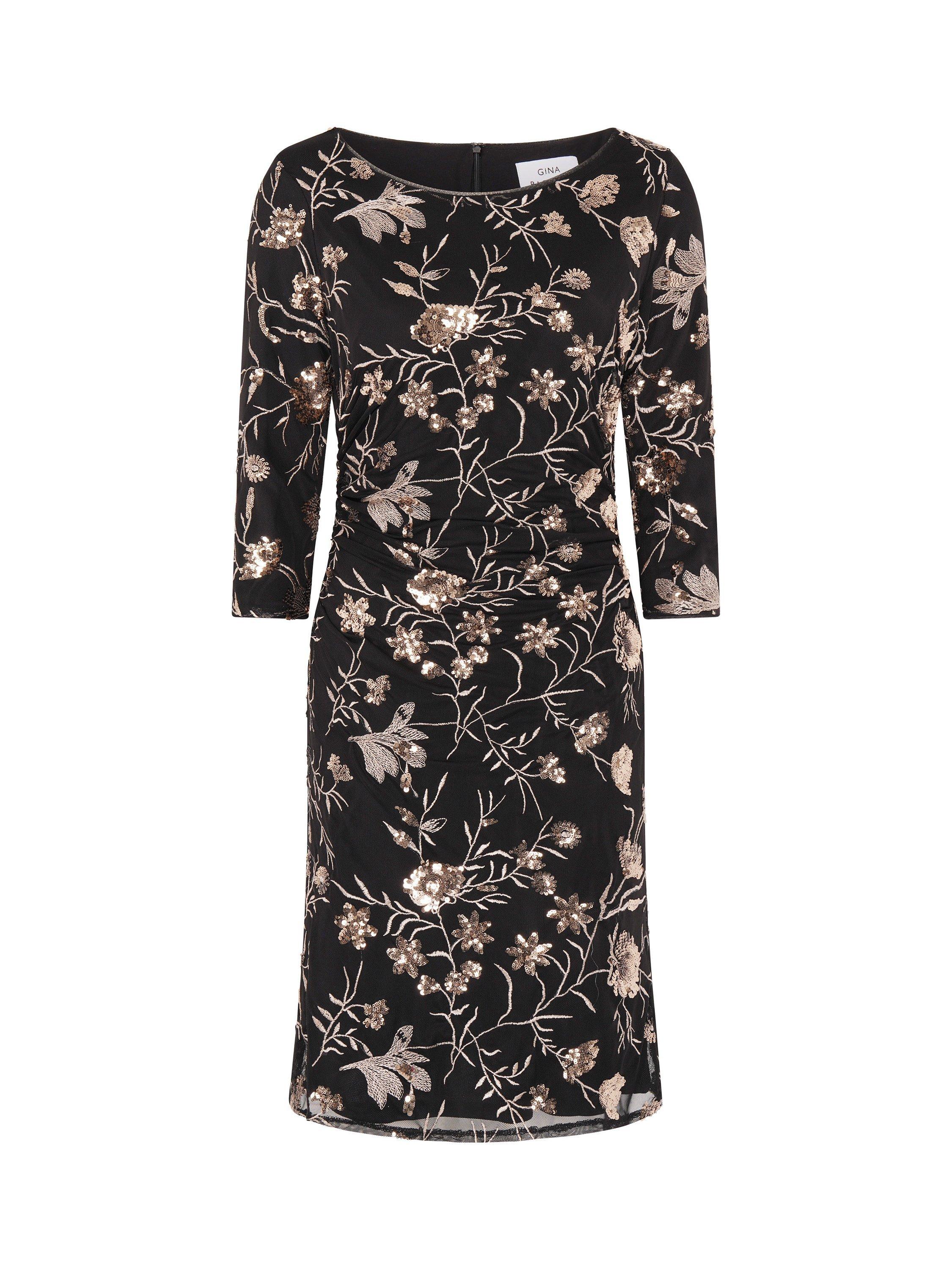 Product image 4 of 5, which shows Gina Bacconi Sequin Floral Fitted Dress, Black/Multi, 8