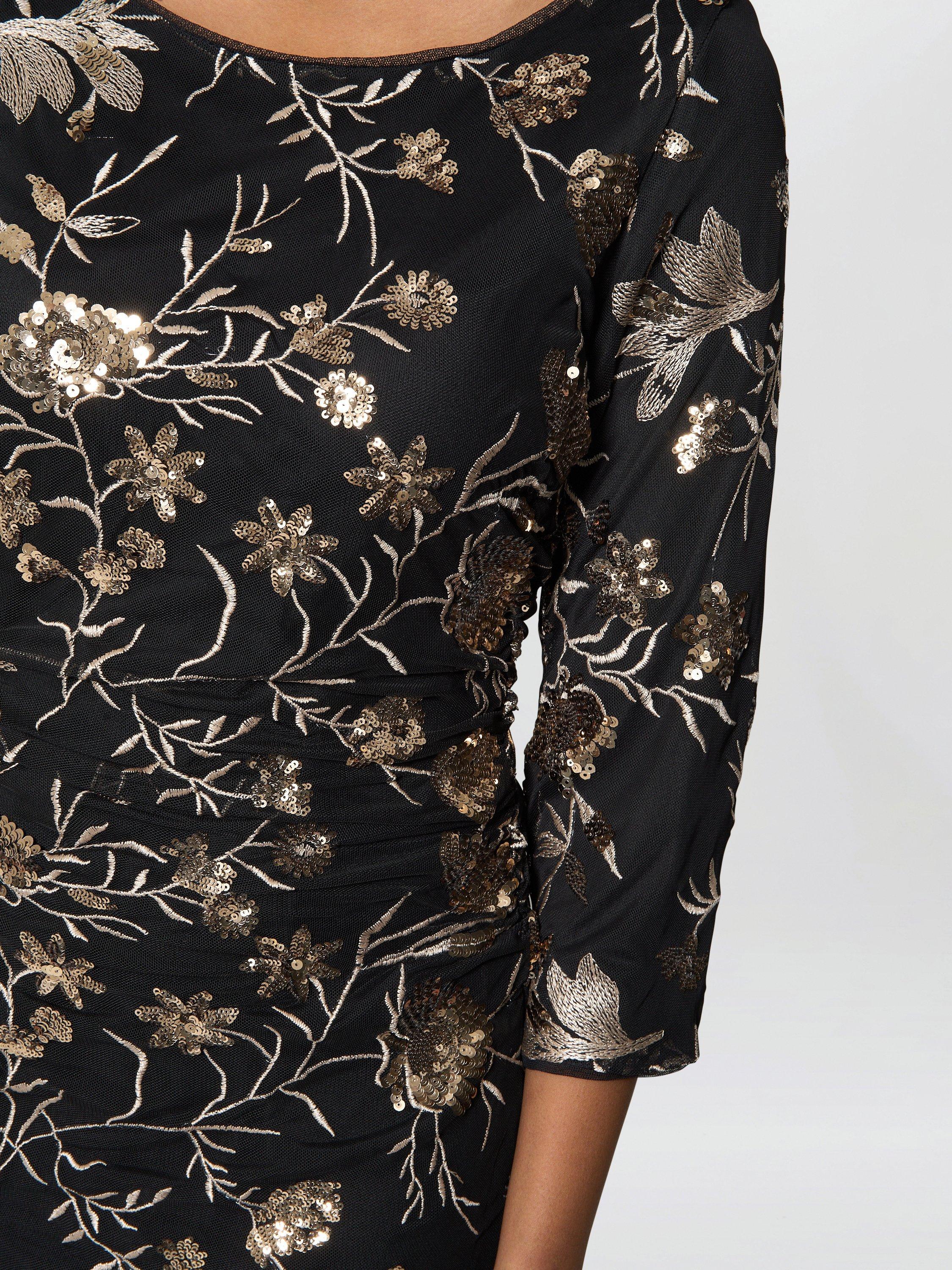 Product image 5 of 5, which shows Gina Bacconi Sequin Floral Fitted Dress, Black/Multi, 8