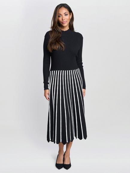 Gina Bacconi Wanita Knit Dress, Black/White, Black/White