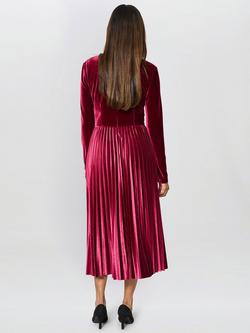 Gina Bacconi Tillie Pleated Velvet Dress, Wine - view 2, Wine