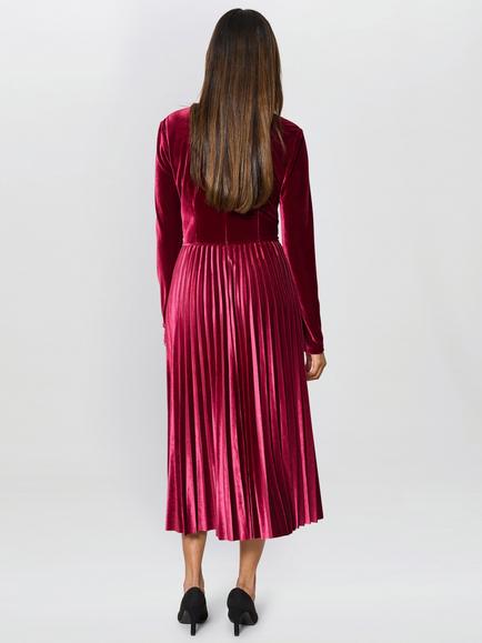 Gina Bacconi Tillie Pleated Velvet Dress, Wine - view 2, Wine