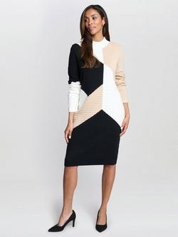 Gina Bacconi Cashmere Blend High Neck Jumper Dress, Black/Multi