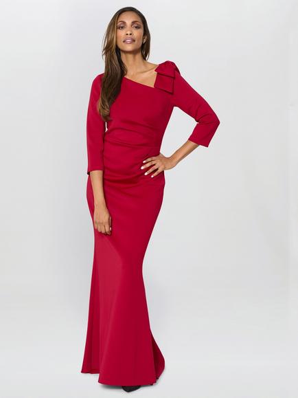 Gina Bacconi Thia Bow Detail Maxi Dress, Ruby, Ruby