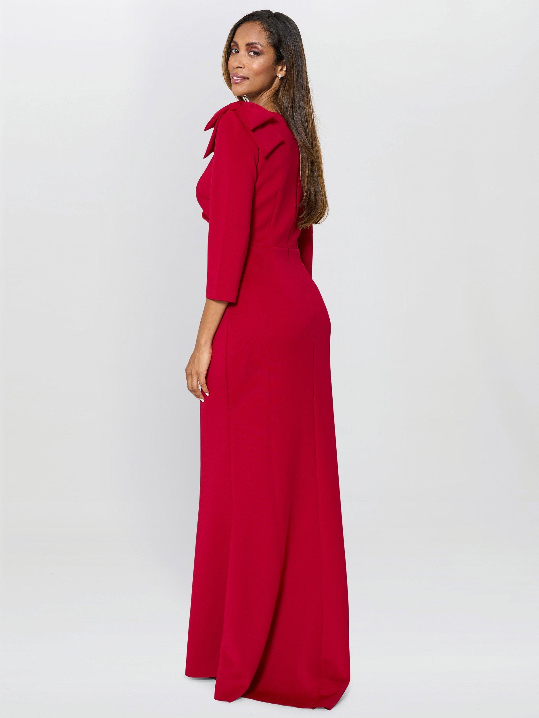 Product image 2 of 7, which shows Gina Bacconi Thia Bow Detail Maxi Dress, Ruby, 8