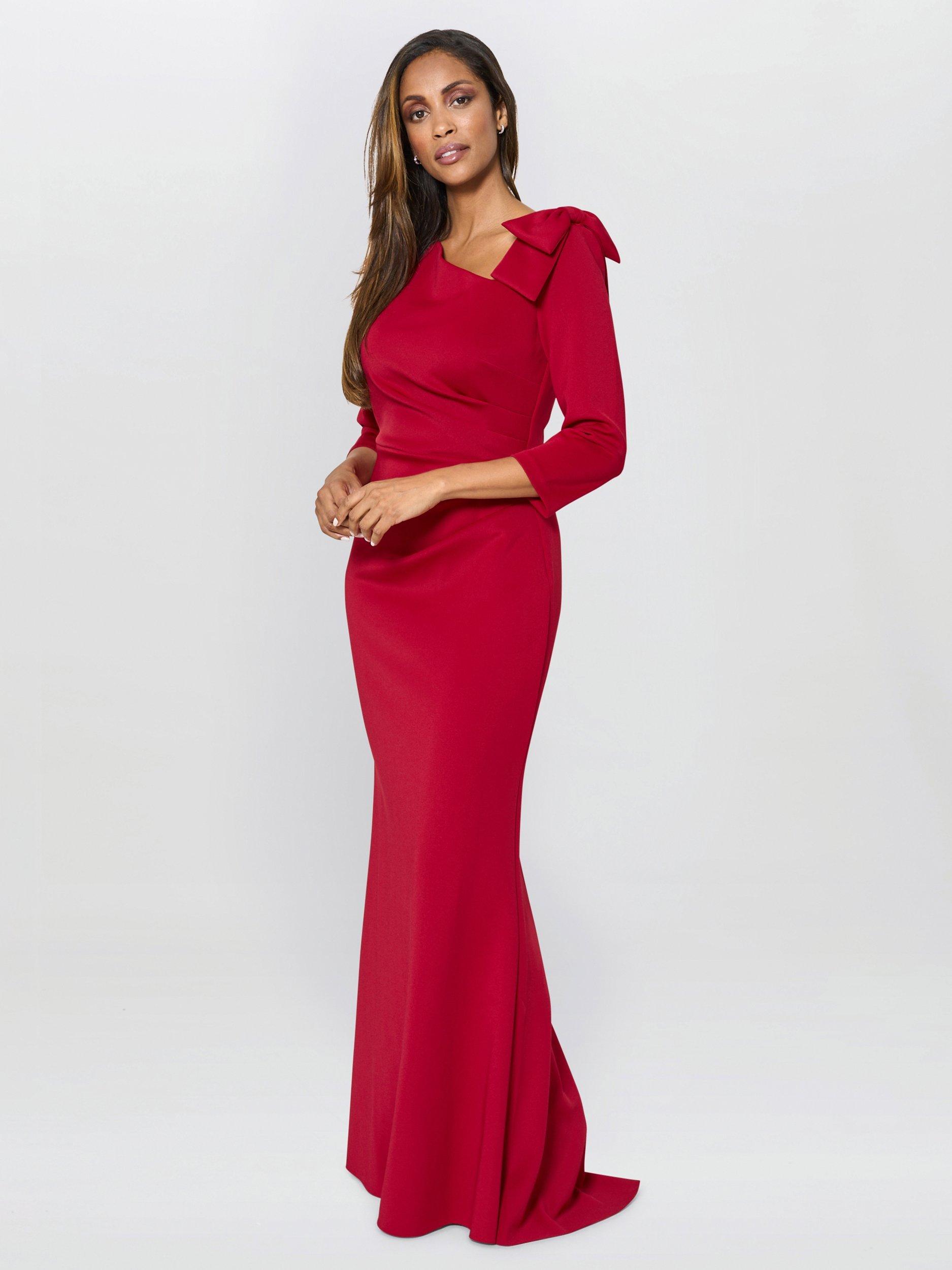 Product image 3 of 7, which shows Gina Bacconi Thia Bow Detail Maxi Dress, Ruby, 8