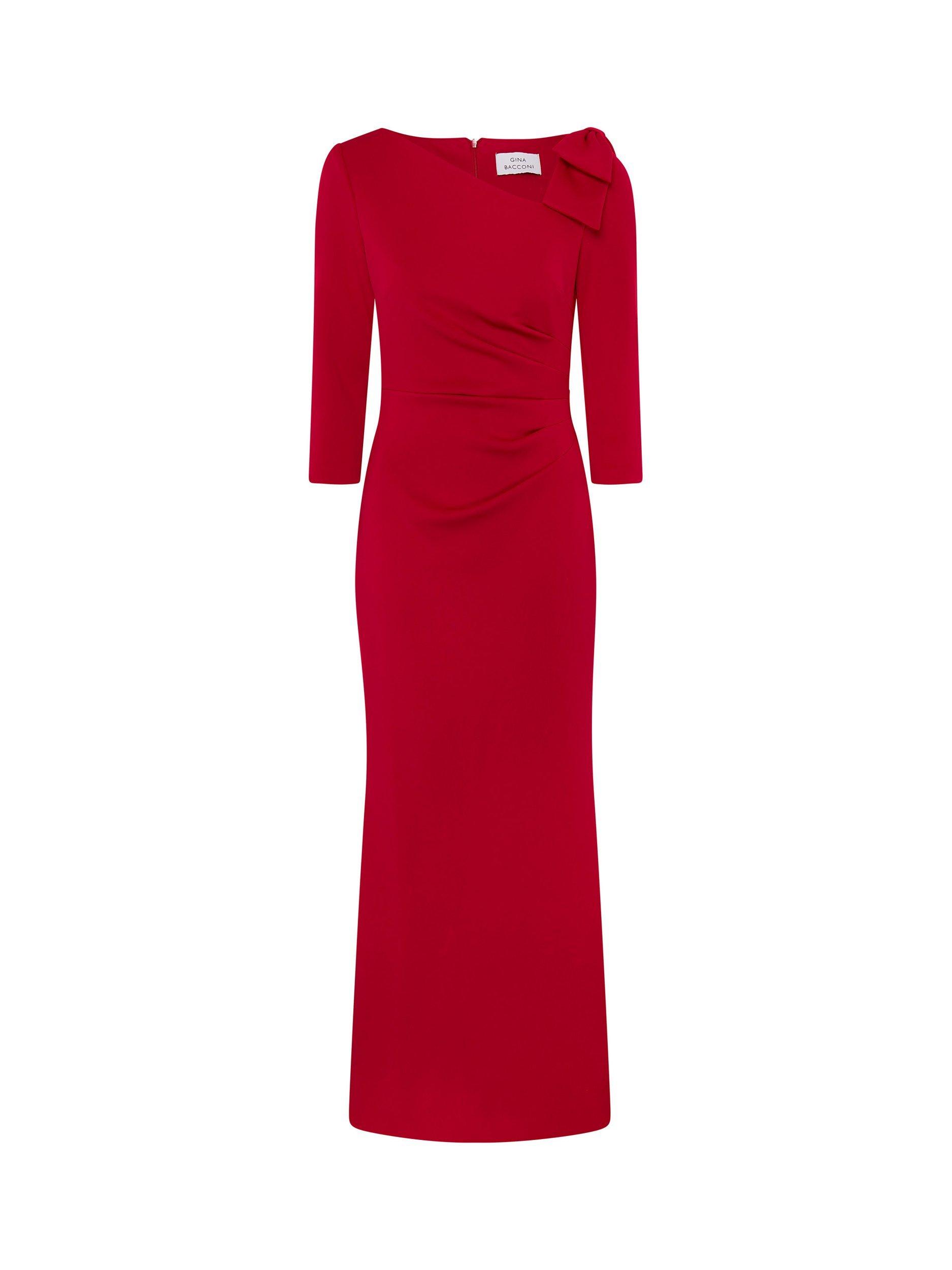 Product image 4 of 7, which shows Gina Bacconi Thia Bow Detail Maxi Dress, Ruby, 8