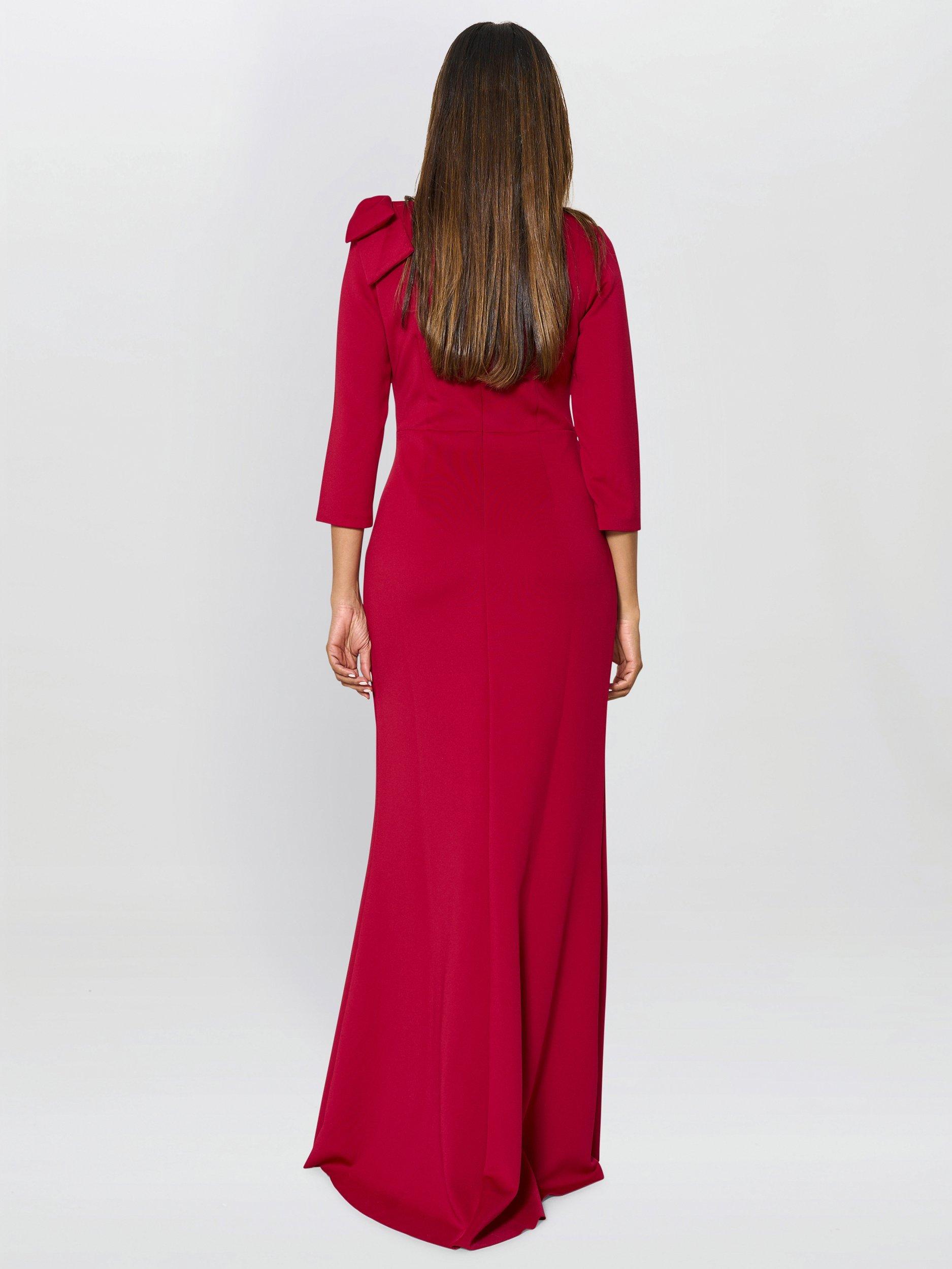Product image 7 of 7, which shows Gina Bacconi Thia Bow Detail Maxi Dress, Ruby, 8