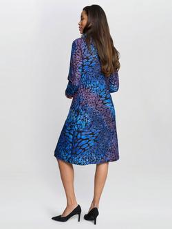 Gina Bacconi Animal Print Long Sleeve Funnel Neck Midi Dress - view 2, Blue