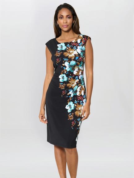 Gina Bacconi Wilhelmina Floral Dress, Black/Blue, Black/Blue