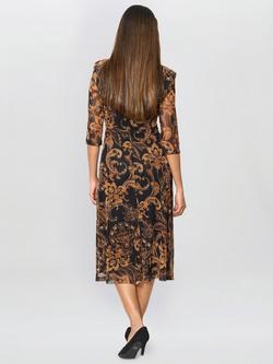 Gina Bacconi Paisley Three Quarter Sleeve V Neck Midi Sheath Dress - view 2, Black/Brown