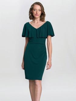 Gina Bacconi Frill Neckline Dress, Bottle Green, Bottle Green