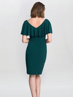 Gina Bacconi Frill Neckline Dress, Bottle Green - view 2, Bottle Green