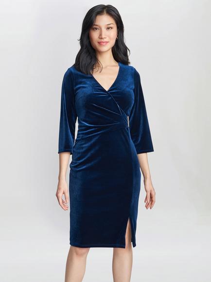 Gina Bacconi Rachael Contrast Trim Velvet Dress, Navy, Navy