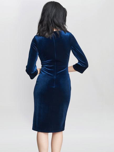 Gina Bacconi Rachael Contrast Trim Velvet Dress, Navy - view 2, Navy