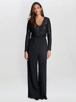 Gina Bacconi Allegra Sequin Crepe Jumpsuit, Black, Black