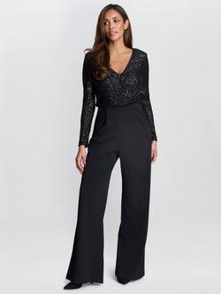 Gina Bacconi Allegra Sequin Crepe Jumpsuit, Black - view 2, Black
