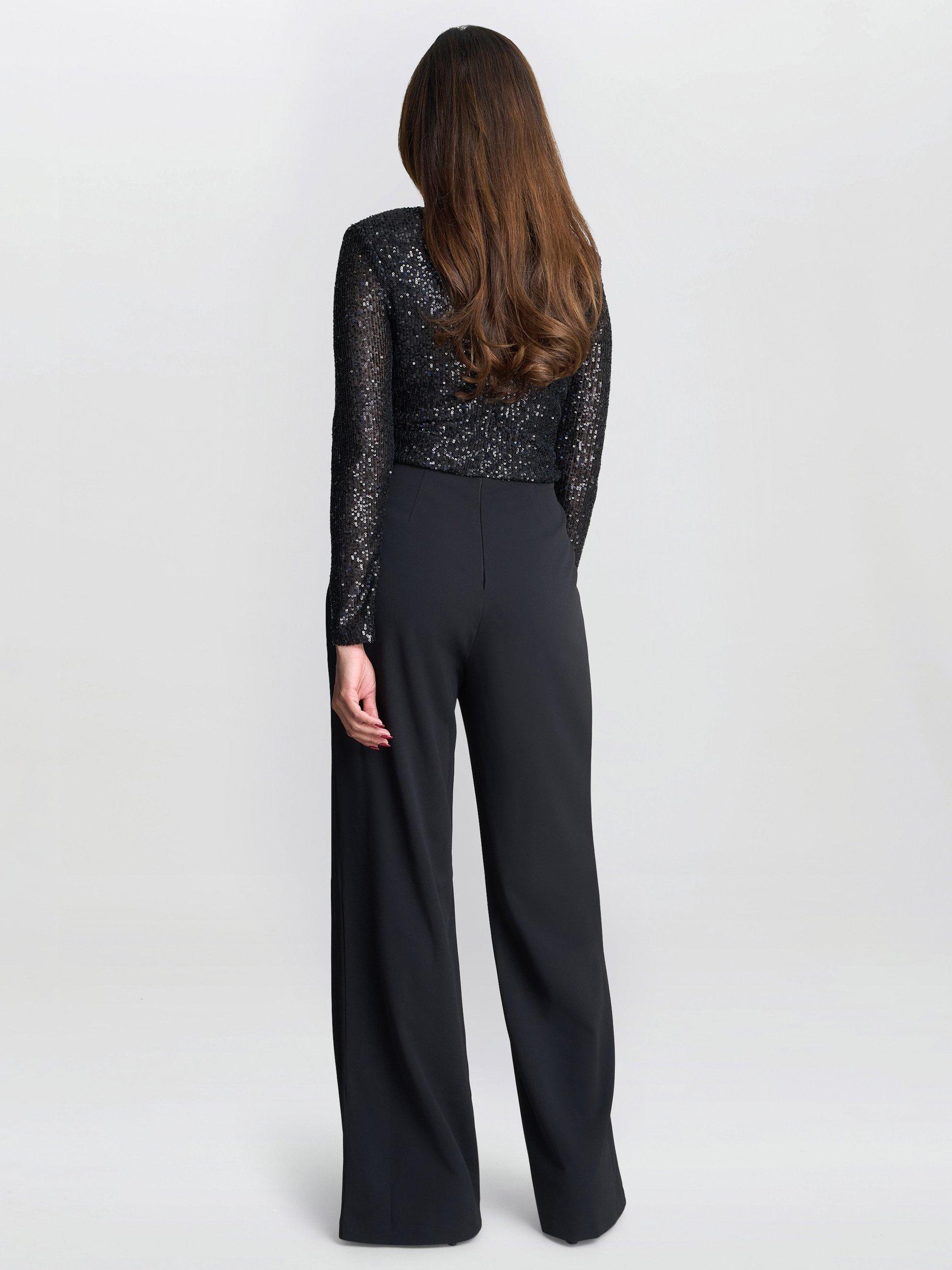 Product image 5 of 5, which shows Gina Bacconi Allegra Sequin Crepe Jumpsuit, Black, 8