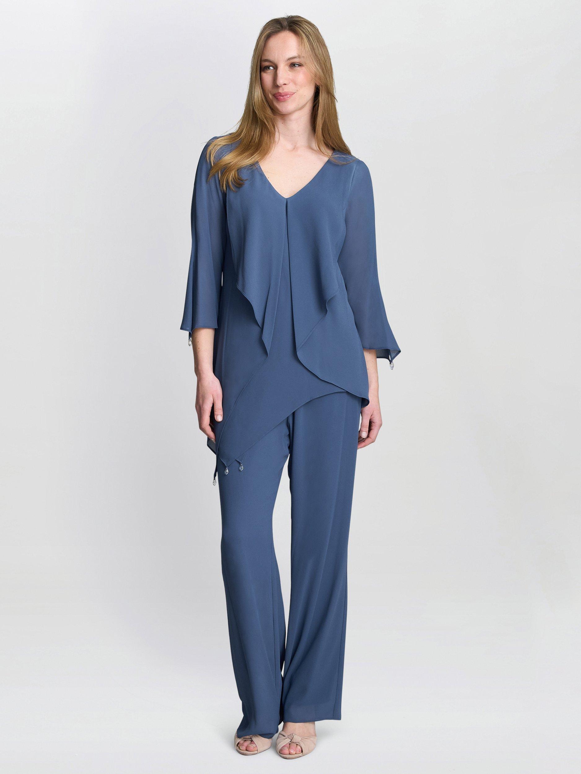 Product image 1 of 7, which shows Gina Bacconi Three Quarter Sleeve V Neck Jumpsuit, Wedgewood, 8