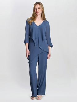 Gina Bacconi Three Quarter Sleeve V Neck Jumpsuit, Wedgewood