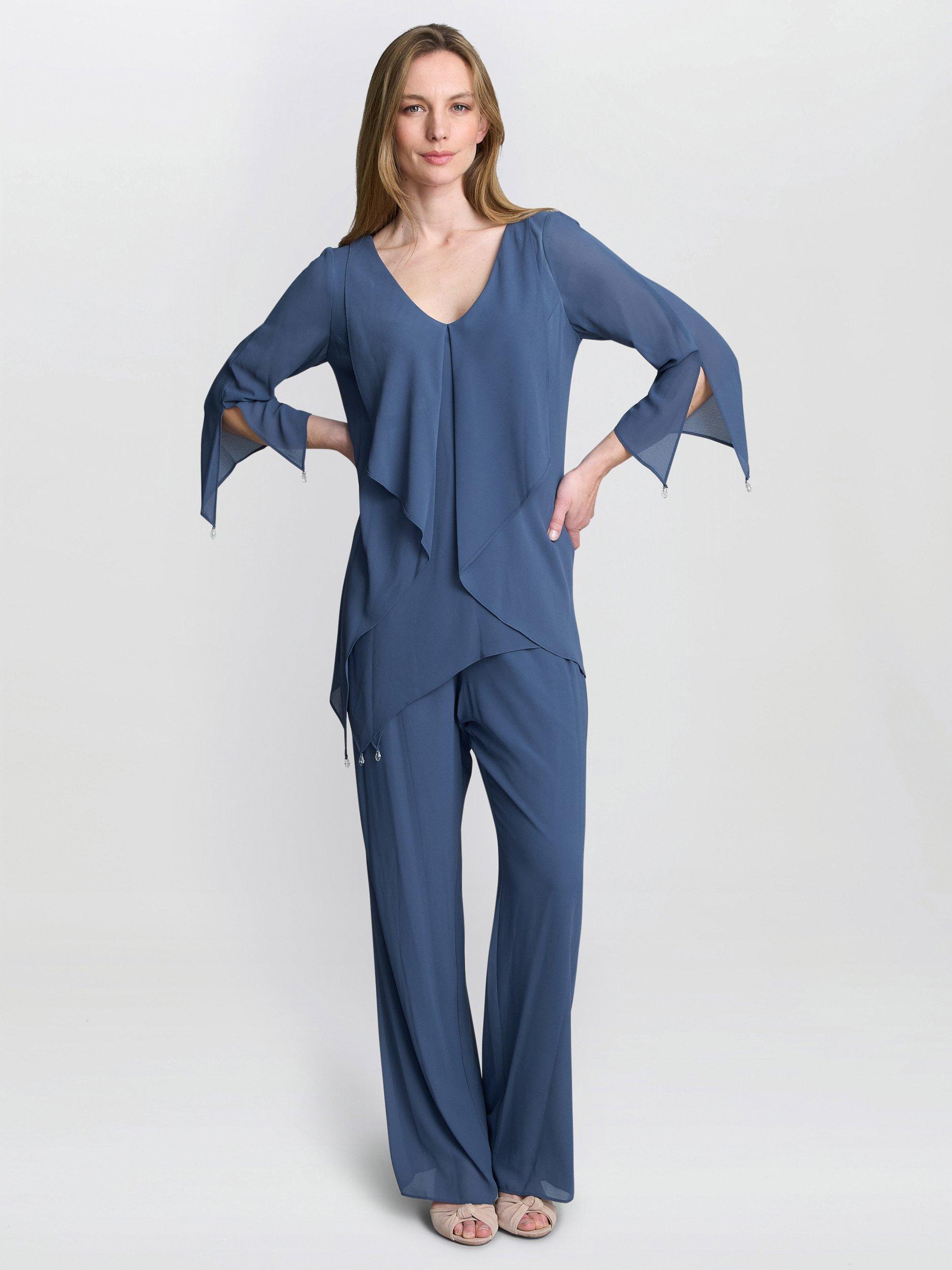 Product image 3 of 7, which shows Gina Bacconi Three Quarter Sleeve V Neck Jumpsuit, Wedgewood, 8