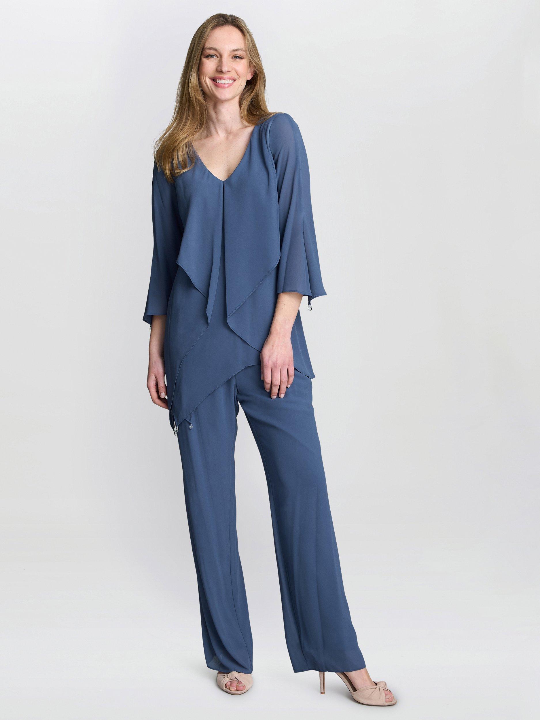 Product image 6 of 7, which shows Gina Bacconi Three Quarter Sleeve V Neck Jumpsuit, Wedgewood, 8