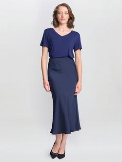 Gina Bacconi Bobbi Satin Bias Cut Skirt, Navy, Navy