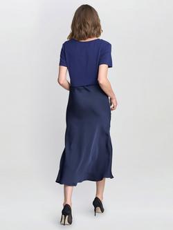 Gina Bacconi Bobbi Satin Bias Cut Skirt, Navy - view 2, Navy