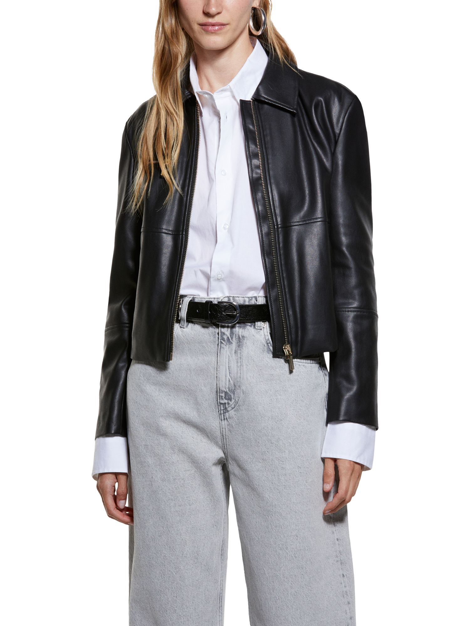 Product image 1 of 3, which shows SISLEY Zip Faux Leather Jacket, Black, 10