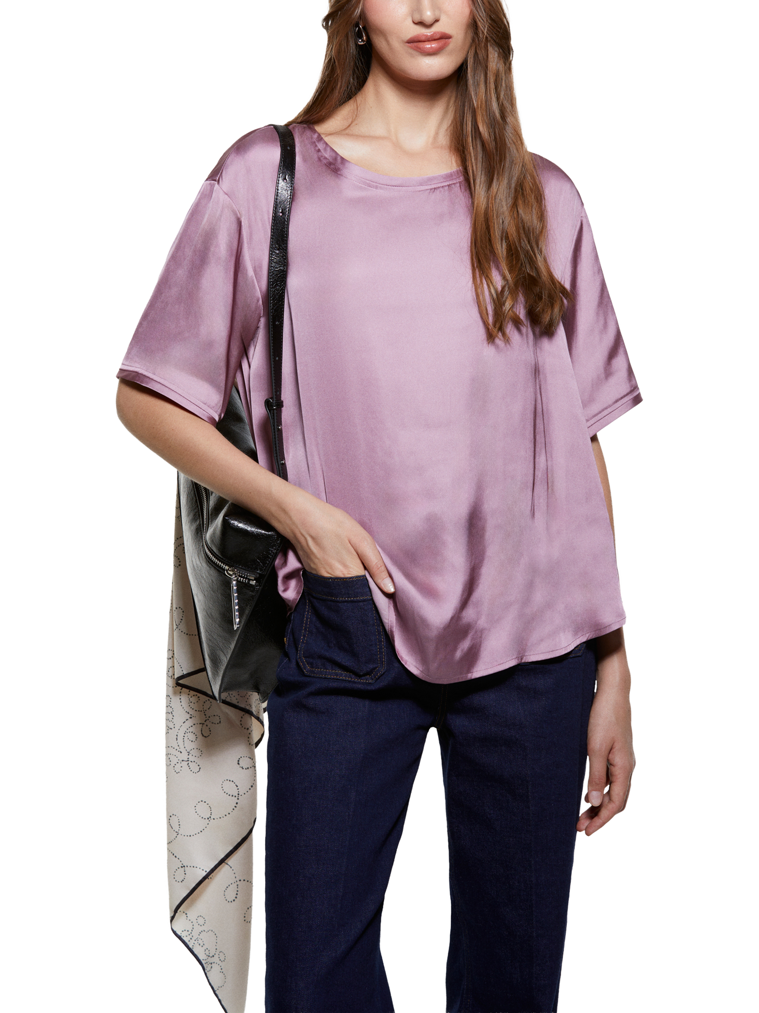 Product image 1 of 3, which shows SISLEY Round Neck Satin Top, Mauve, XS