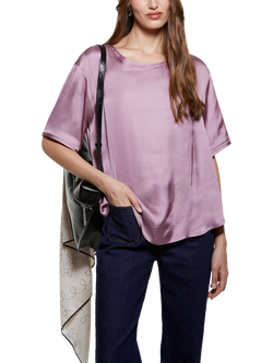 SISLEY Round Neck Satin Top, Mauve, Mauve