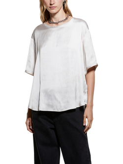 SISLEY Round Neck Satin Top, Ecru, Ecru