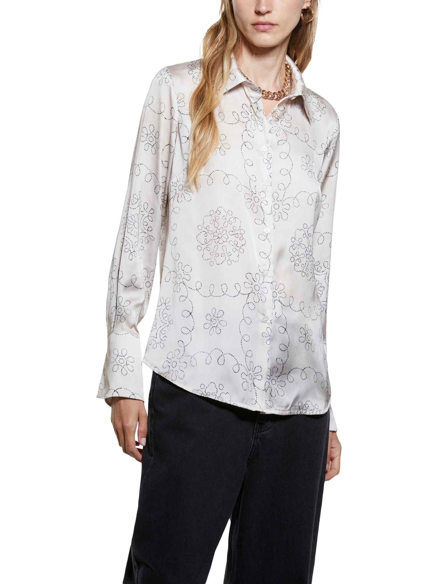 Product image 1 of 3, which shows SISLEY Abstract Long Sleeve Shirt, Light Grey, XS