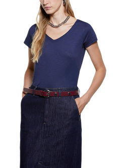 SISLEY V-Neck Cotton Blend T-Shirt, Night Blue