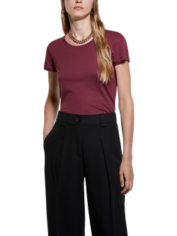 SISLEY Crew Neck Cotton Blend T-Shirt, Bordeaux
