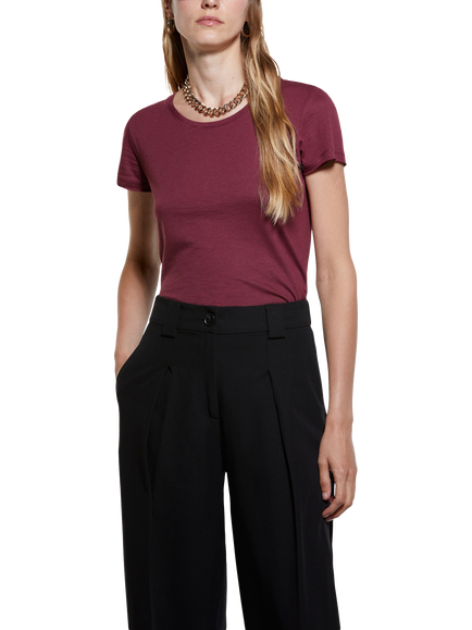 SISLEY Crew Neck Cotton Blend T-Shirt, Bordeaux