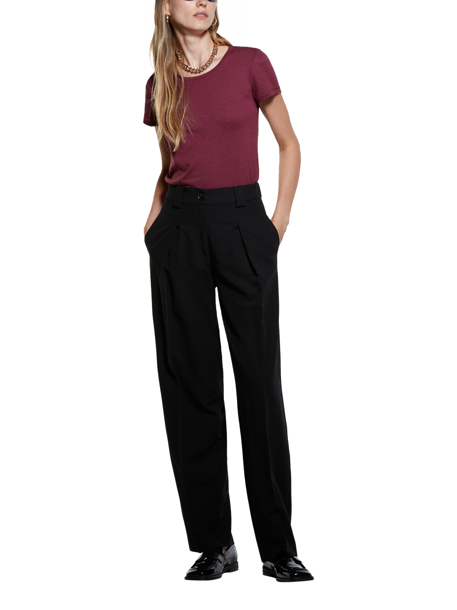 Product image 3 of 3, which shows SISLEY Crew Neck Cotton Blend T-Shirt, Bordeaux, L