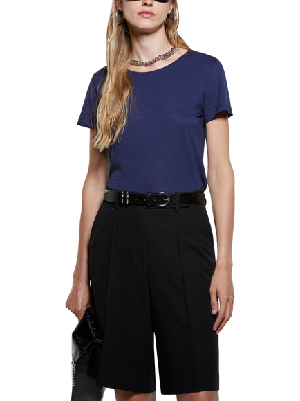 SISLEY Crew Neck Cotton Blend T-Shirt, Night Blue