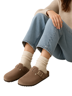 totes Women's Suede Clogs, Light Brown - view 2, Light Brown
