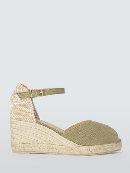 Castañer Bianca Cotton Peep Toe Wedge Heel Sandals, Laurel, Laurel
