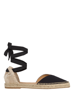 Castañer Brava Linen Flat Espadrilles Sandals, Black, Black