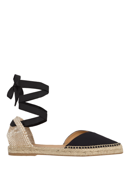 Castañer Brava Linen Flat Espadrilles Sandals, Black, Black