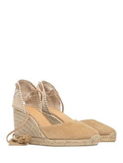 Castañer Carina Suede Wedge Heel Espadrilles, Taupe - view 2, Taupe