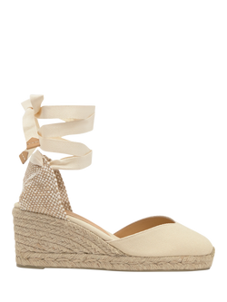 Castañer Chiara Cotton Wedge Espadrille Sandals, Ivory, Ivory