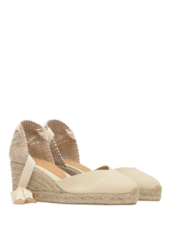 Castañer Chiara Cotton Wedge Espadrille Sandals, Ivory - view 2, Ivory