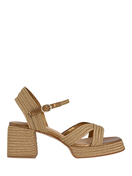 Castañer Vallita Block Heel Metallic Braiding Sandals, Gold, Gold