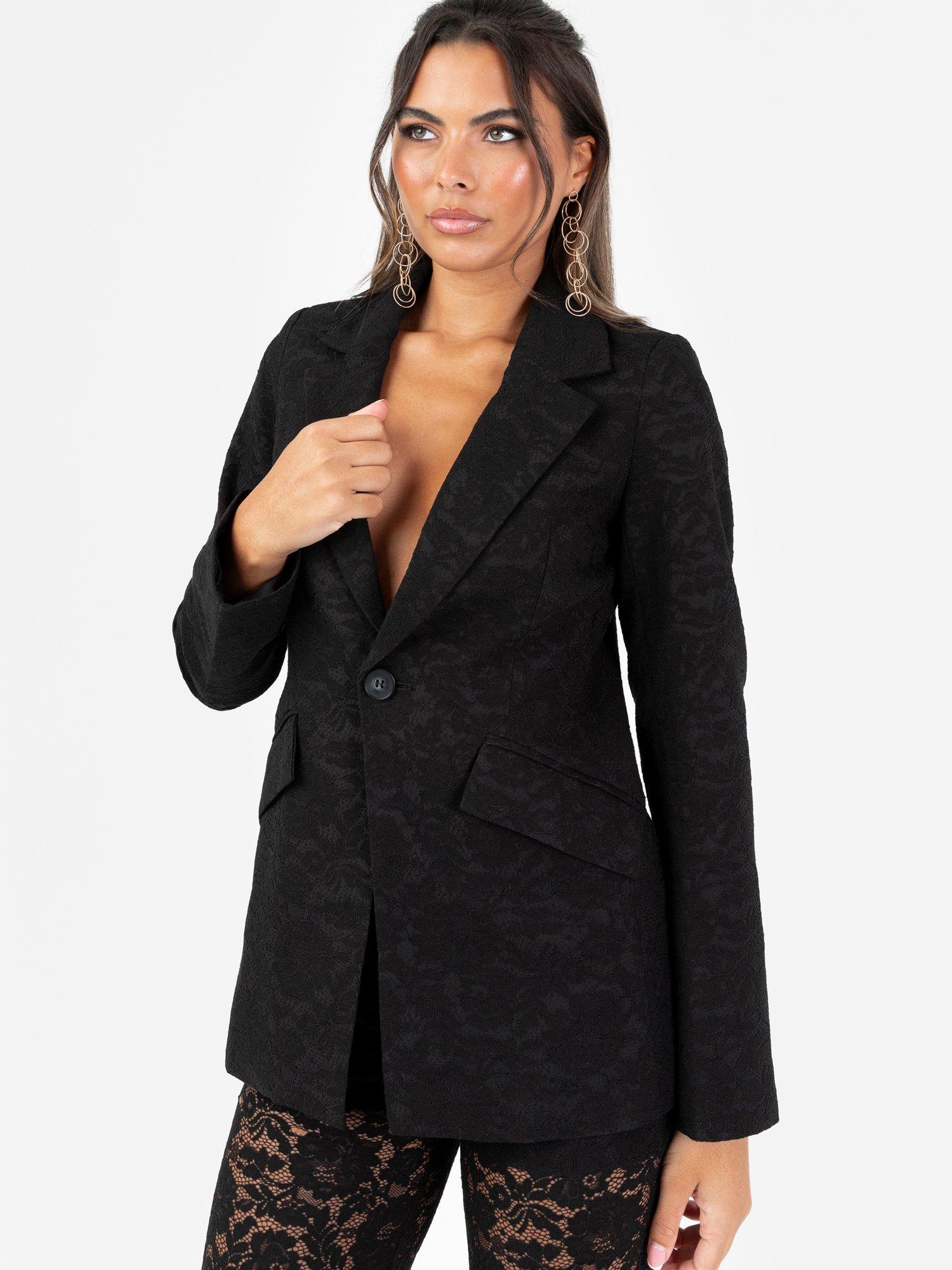 Product image 1 of 5, which shows Maya Deluxe Floral Lace Blazer, Black, 6