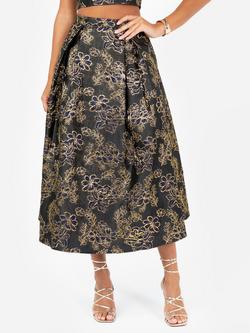 Maya Deluxe Floral Jacquard Midi Skirt, Navy/Multi, Navy/Multi