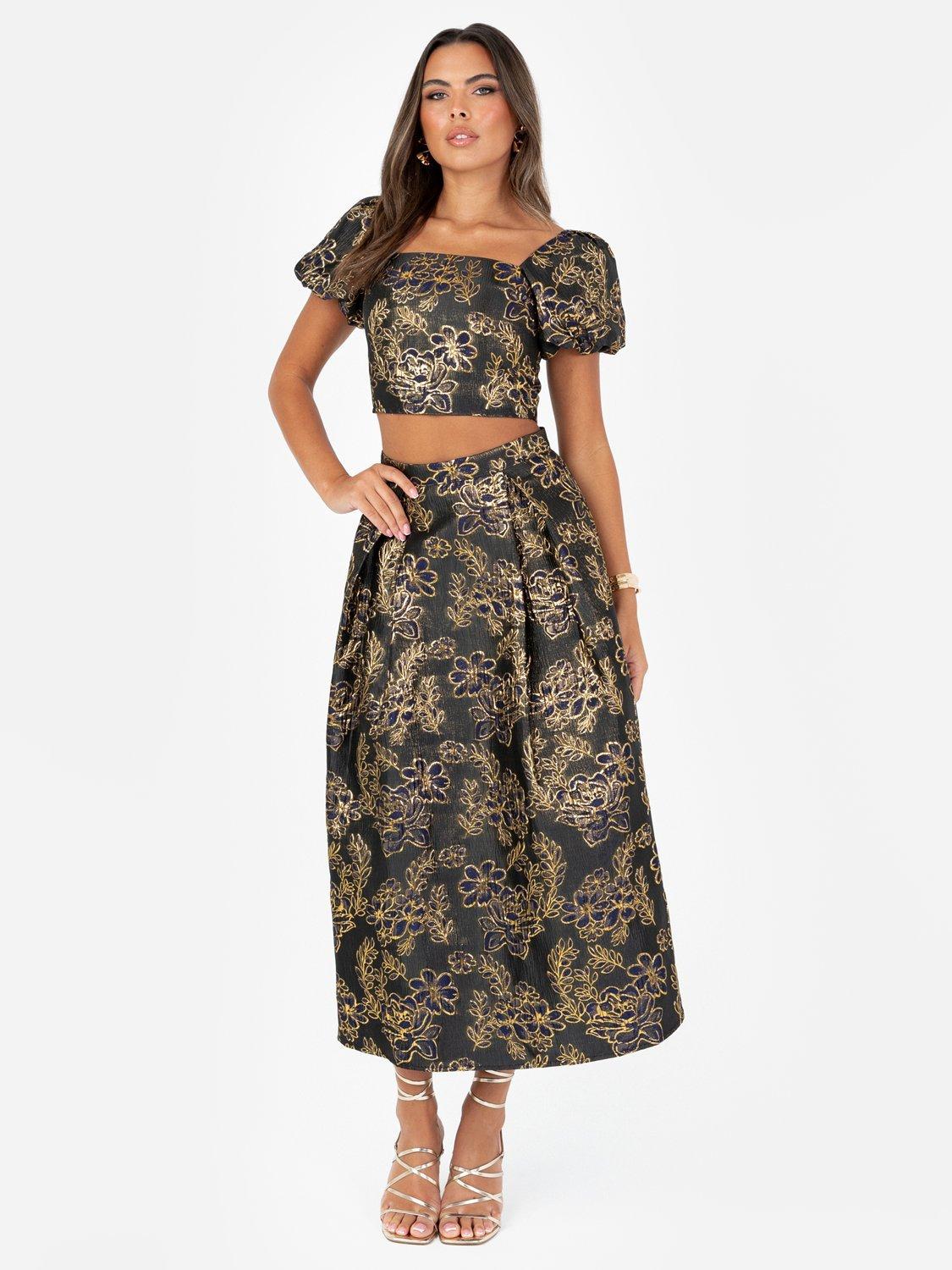 Product image 2 of 4, which shows Maya Deluxe Floral Jacquard Midi Skirt, Navy/Multi, 6